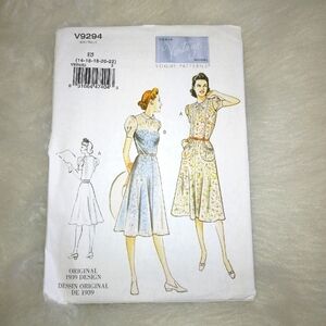 VOGUE V9294 Misses' Dress Original 1939 Design With Cute Pockets